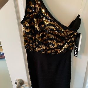 xoxo sweater one shoulder dress with sequins